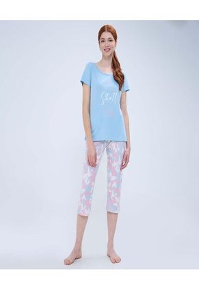Pijama Para Mujer M/C Capri Color Azul  Marca Ostu #40040404