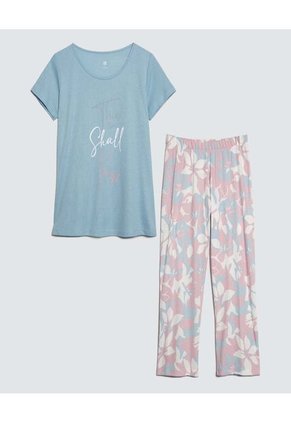 Pijama Para Mujer M/C Capri Color Azul  Marca Ostu #40040404