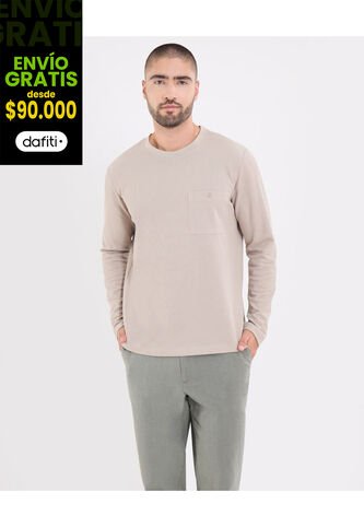 Camiseta  Para Hombre Manga Larga Cuello Redondo Color Beige Marca Ostu #60091869 Ostu