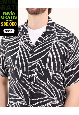 Camisa  Para Hombre Manga Corta Sin Bolsillo Cuello Resort Color Negro Marca Ostu #60010888 Ostu