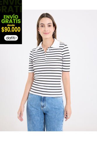 Polo  Para Mujer Manga Corta Color Negro Marca Ostu #40110188 Ostu