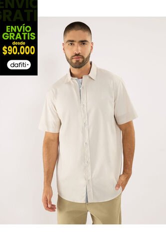 Camisa  Para Hombre Manga Corta Sin Bolsillo Cuello Casual M Color Camel Marca Ostu #60010868 Ostu