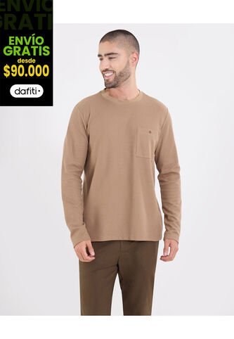 Camiseta  Para Hombre Manga Larga Cuello Redondo Color Café Marca Ostu #60091870 Ostu