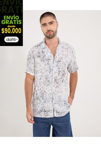 Camisa  Para Hombre Manga Corta Sin Bolsillo Cuello Resort Color Gris Marca Ostu #60010889 Ostu