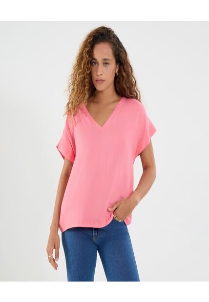 Blusa Para Mujer Manga Corta Color Coral Marca Ostu #40121125