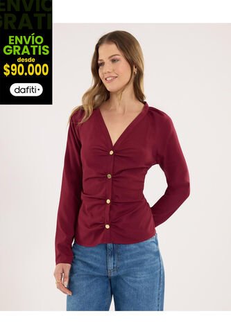 Blusa  Para Mujer Manga Larga Color Vino Marca Ostu #40121192 Ostu