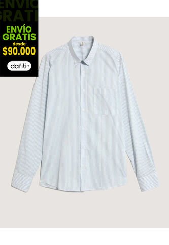 Camisa  Para Hombre Manga Larga Con Bolsillo Cuello Casual M Color Azul Marca Ostu #60010875 Ostu