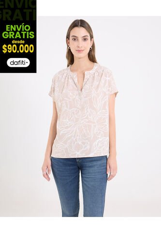 Blusa  Para Mujer Manga Corta Color Beige Marca Ostu #40121201 Ostu