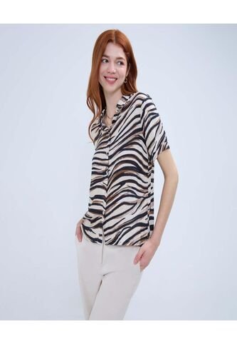 Camisa Para Mujer Manga Corta Color Beige Marca Ostu #40010265 Ostu