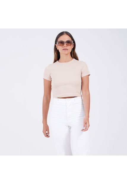 Crop Top Para Mujer Manga Corta Color Piel Marca Ostu #40091828