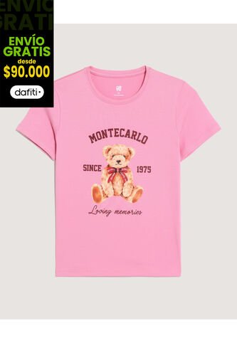 Camiseta  Infantil Niña Manga Corta Cuello Redondo Color Rosado Marca Ostu #90090327 Ostu