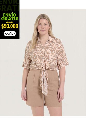 Blusa  Para Mujer Manga Corta Color Camel Marca Ostu #40121213 Ostu