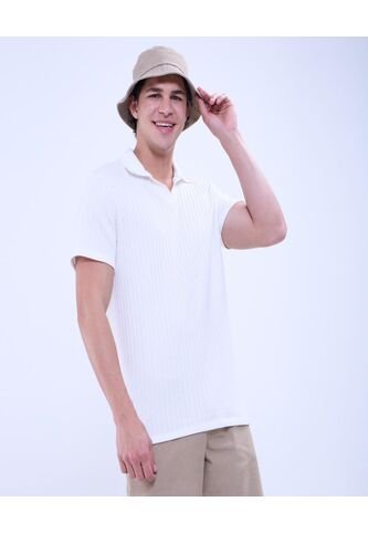 Polo Para Hombre Cuello Tejido Sin Bolsillo Color Crema Marca Ostu #60110696 Ostu