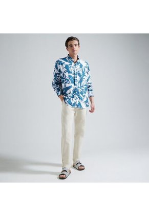 Camisa Para Hombre Manga Larga Sin Bolsillo Color Azul  Marca Ostu #60010596