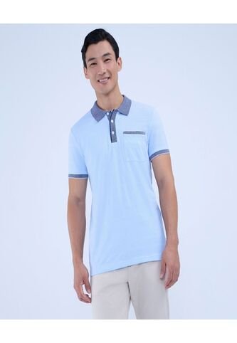 Polo Para Hombre Cuello Tejido Con Bolsillo Color Azul Claro Marca Ostu #60110733 Ostu