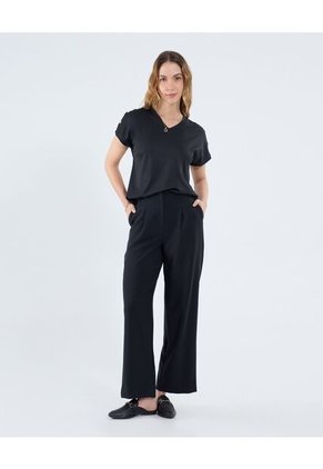 Camiseta Para Mujer Manga Corta Cuello V Color Negro Marca Ostu #40092404