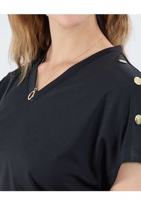 Camiseta Para Mujer Manga Corta Cuello V Color Negro Marca Ostu #40092404