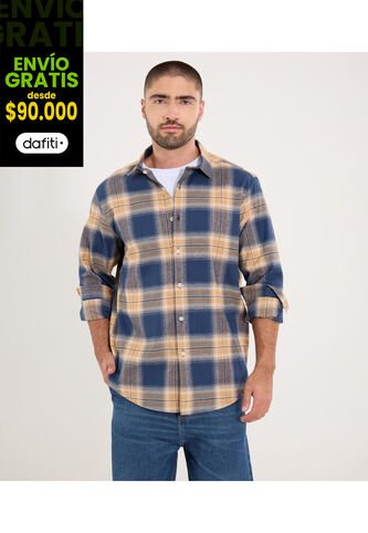 Camisa Para Hombre Manga Larga Sin Bolsillo Cuello Casual M Color Camel Marca Ostu #60010871 Ostu