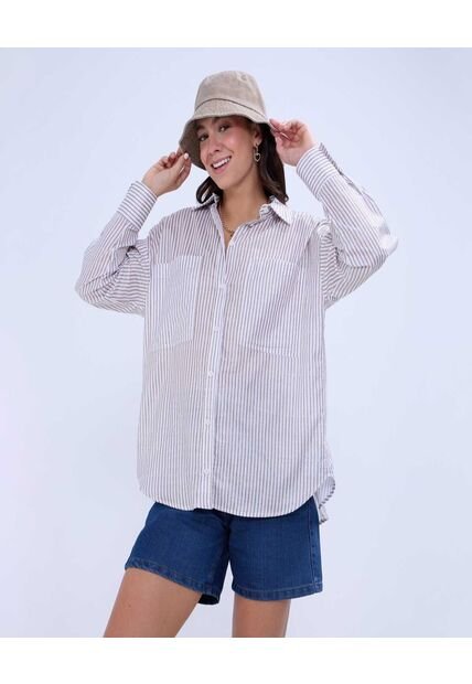 Camisa Para Mujer Manga Larga Color Beige Marca Ostu #40010271