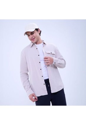 Camisa Para Hombre Manga Larga Con Bolsillo Color Beige Marca Ostu #60010763