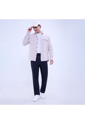 Camisa Para Hombre Manga Larga Con Bolsillo Color Beige Marca Ostu #60010763