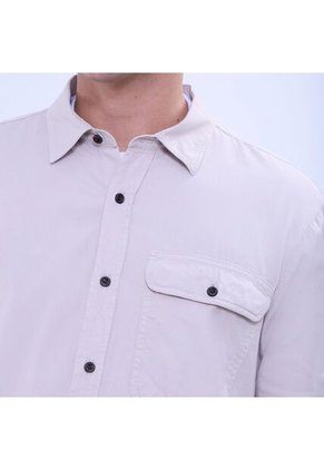 Camisa Para Hombre Manga Larga Con Bolsillo Color Beige Marca Ostu #60010763