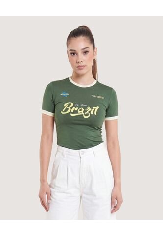 Camiseta Slim Brasil 2026  Para Mujer Verde Ostu Ostu