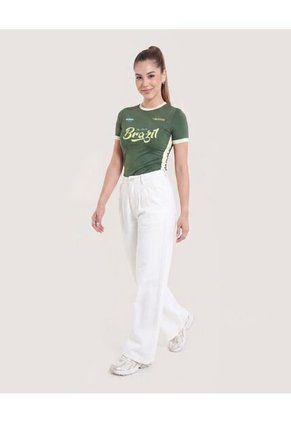 Camiseta Slim Brasil 2026  Para Mujer Verde Ostu