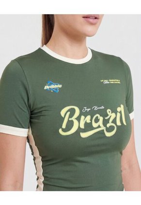 Camiseta Slim Brasil 2026  Para Mujer Verde Ostu