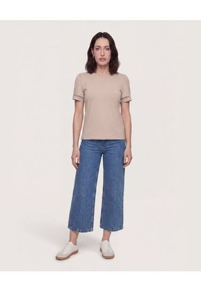 Camiseta Puff Sleeve Charm  Para Mujer Beige Ostu