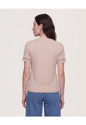 Camiseta Puff Sleeve Charm  Para Mujer Beige Ostu