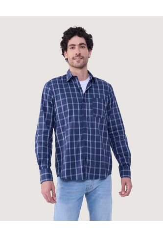 Camisa Para Hombre Manga Larga Con Bolsillo Color Azul  Marca Ostu #60010752 Ostu