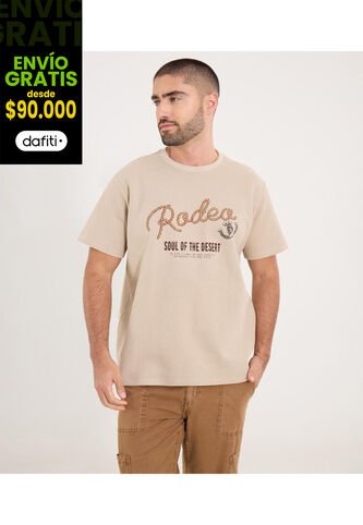 Camiseta Para Hombre Manga Corta Cuello Redondo Color Beige Marca Ostu #60091774 Ostu