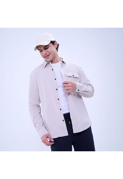 Camisa Para Hombre Manga Larga Con Bolsillo Color Beige Marca Ostu #60010763