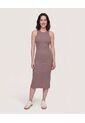 Vestido Midi Ajustado Manga Sisa  Para Mujer Beige Ostu de Ostu
