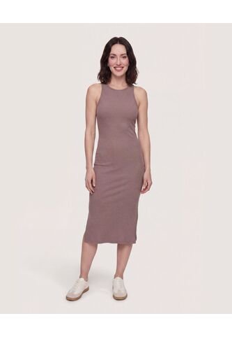 Vestido Midi Ajustado Manga Sisa  Para Mujer Beige Ostu Ostu