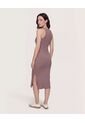 Vestido Midi Ajustado Manga Sisa  Para Mujer Beige Ostu de Ostu