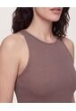 Vestido Midi Ajustado Manga Sisa  Para Mujer Beige Ostu de Ostu