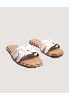 Sandalias Tejido Cruzado Para Mujer Beige Ostu