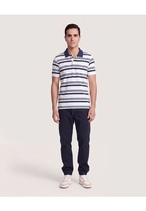 Polo Cuello Tejido A Rayas Para Hombre Azul Ostu