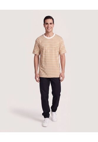 Camiseta Regular Preteñida Klang  Para Hombre Camel Ostu Ostu