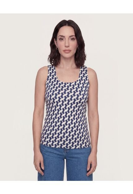 Top Basico Hombro Ancho  Para Mujer Azul Ostu