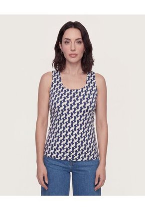 Top Basico Hombro Ancho Para Mujer Azul Ostu