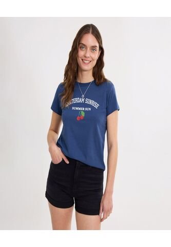 Camiseta Para Mujer Manga Corta Cuello Redondo Color Azul Marca Ostu #40092441 Ostu
