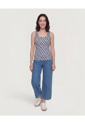 Top Basico Hombro Ancho Para Mujer Azul Ostu