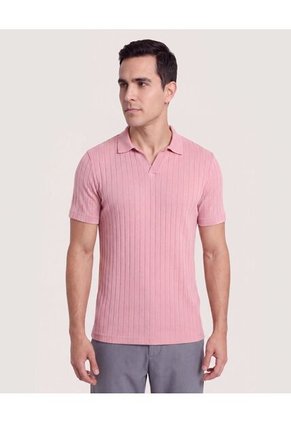Polo Tricot Line Texture  Para Hombre Rosa Ostu