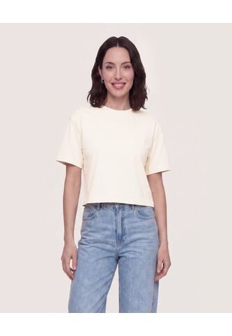 Camiseta Crop Essential  Para Mujer Beige Ostu Ostu