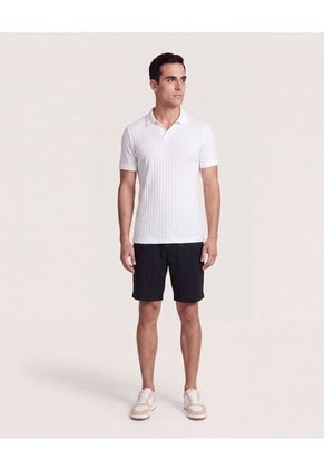 Polo Tricot Line Texture Para Hombre Crema Ostu