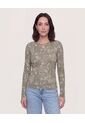 Camiseta Floral Keyhole  Para Mujer Verde Ostu de Ostu