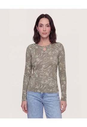 Camiseta Floral Keyhole Para Mujer Verde Ostu